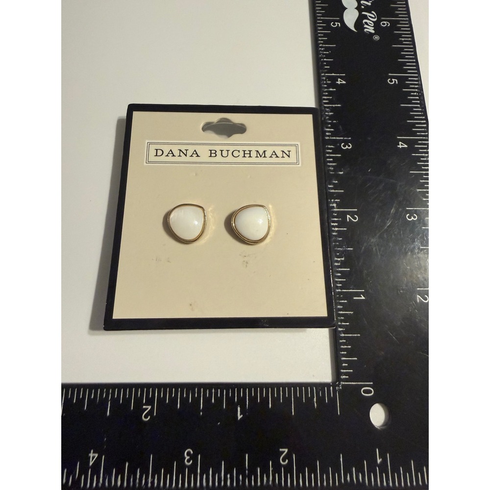 Dana Buchman White Cabochon Gold Tone Stud Earrings Minimalist Modern Post Back
